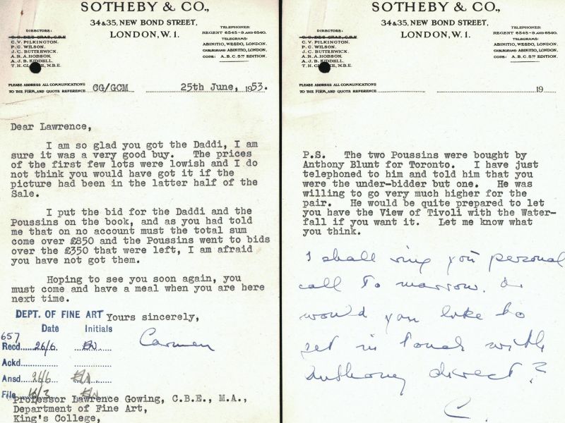 Letter to Gowing from Carmen Gronau at Sotheby’s