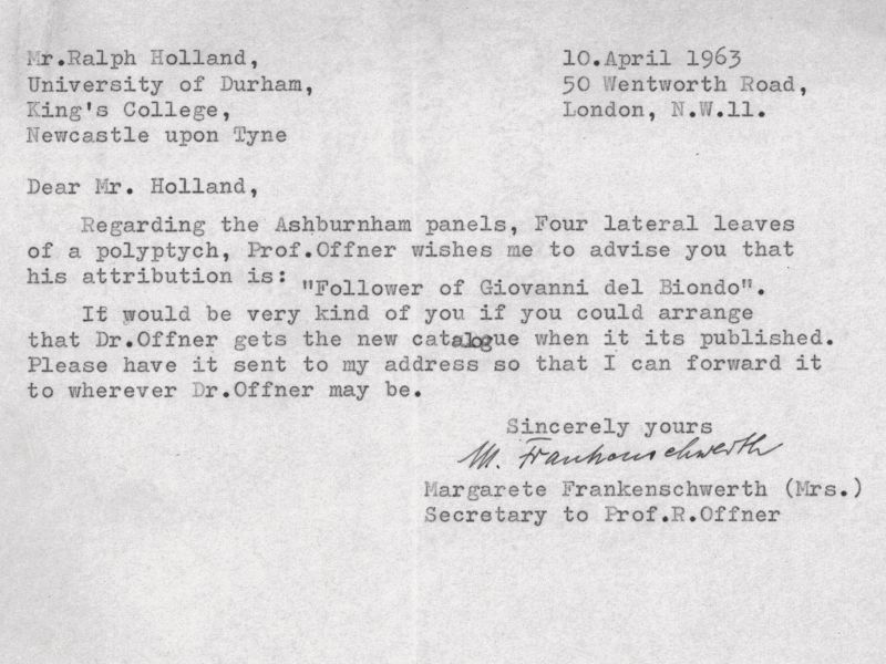 Letter from Professor Richard Offner to Ralph Holland