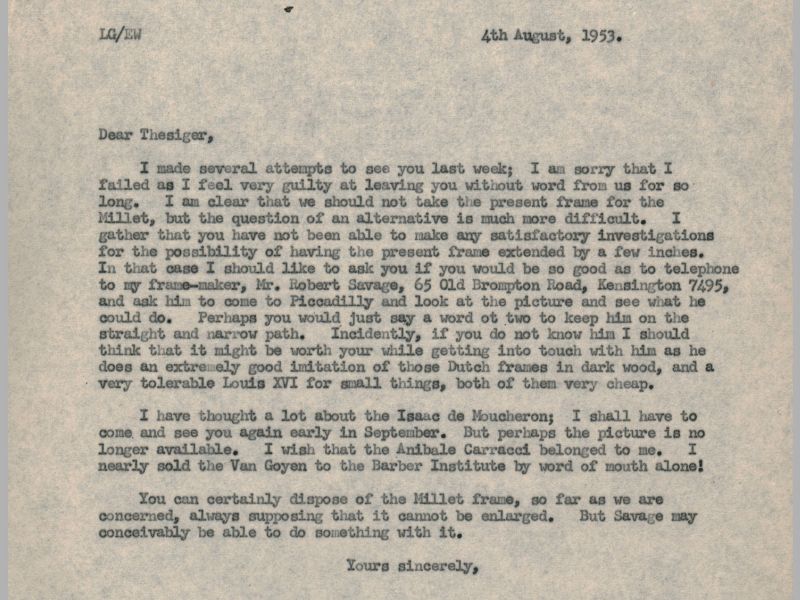 This letter demonstrates the relatively informal nature by which Gowing dealt with acquisitions