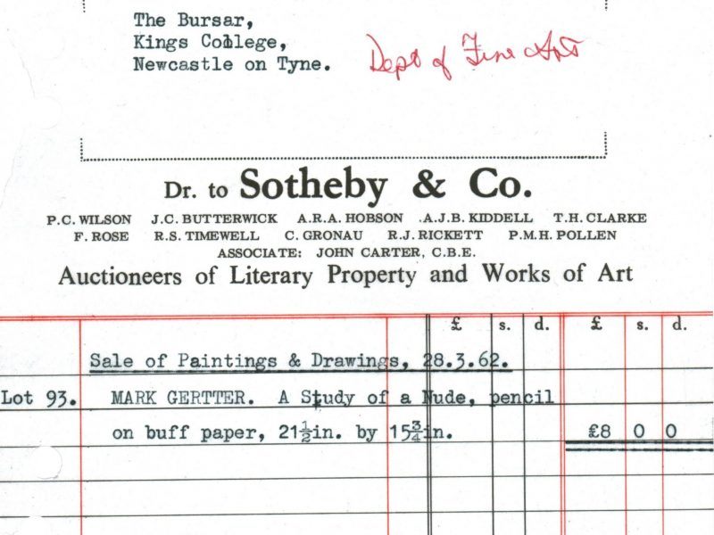 Invoice for the Mark Gertler drawing purchased from Sotheby’s